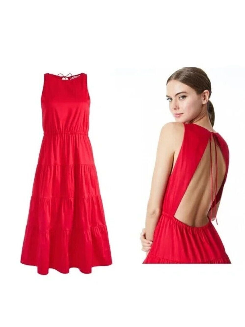 Alice + Olivia NEW womens red "Hartley" dress BNWT open back tiered midi